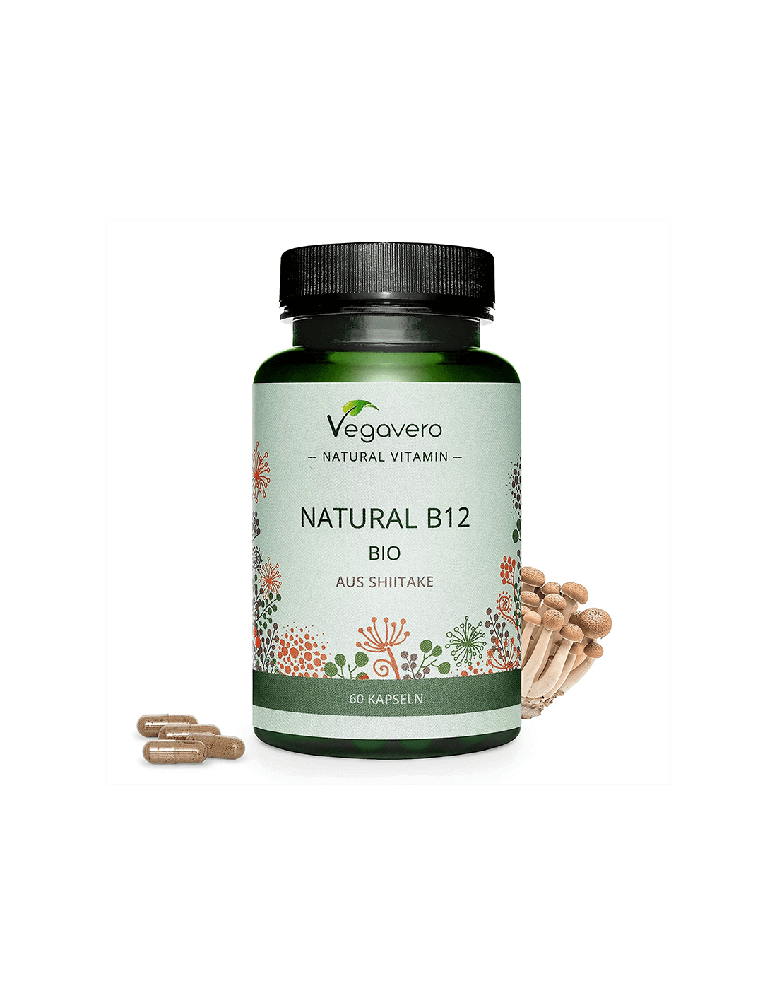 Natural B12 BIO aus Shiitake/ Витамин В12 (от био медицински гъби шийтаке), 60 капсули, 100% Vegan Vegavero - Feel You