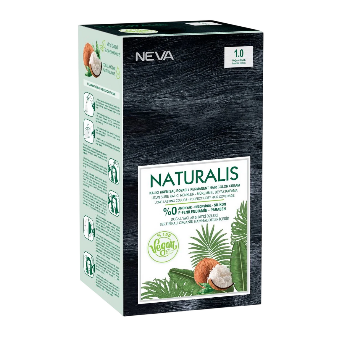 Neva, Naturalis, Permanent Hair Dye, 1.0 Intense Black, 150 ml - Feel You