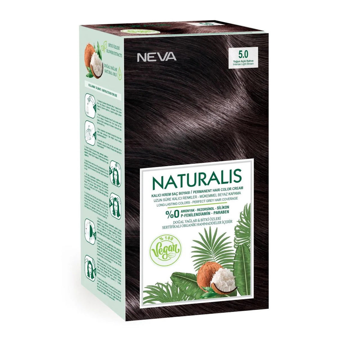 Neva, Naturalis, Permanent Hair Dye, 5.0 Intense Light Brown, 150 ml - Feel You