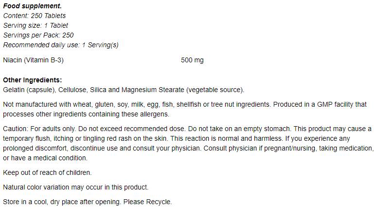 Niacin 500 mg - 250 Таблетки - Feel You