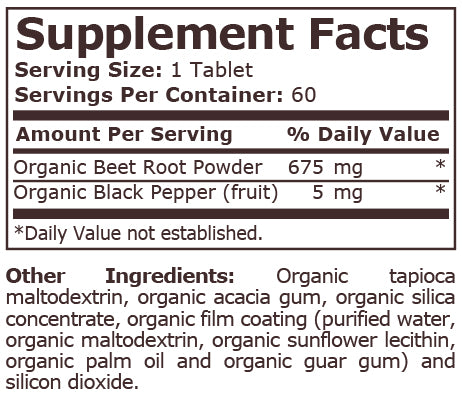 ORGANIC BEET ROOT WITH BLACK PEPPER - 60 Tablets - Feel You