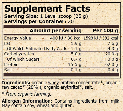 ORGANIC WHEY PROTEIN WITH COCOA - 500 g - Feel You
