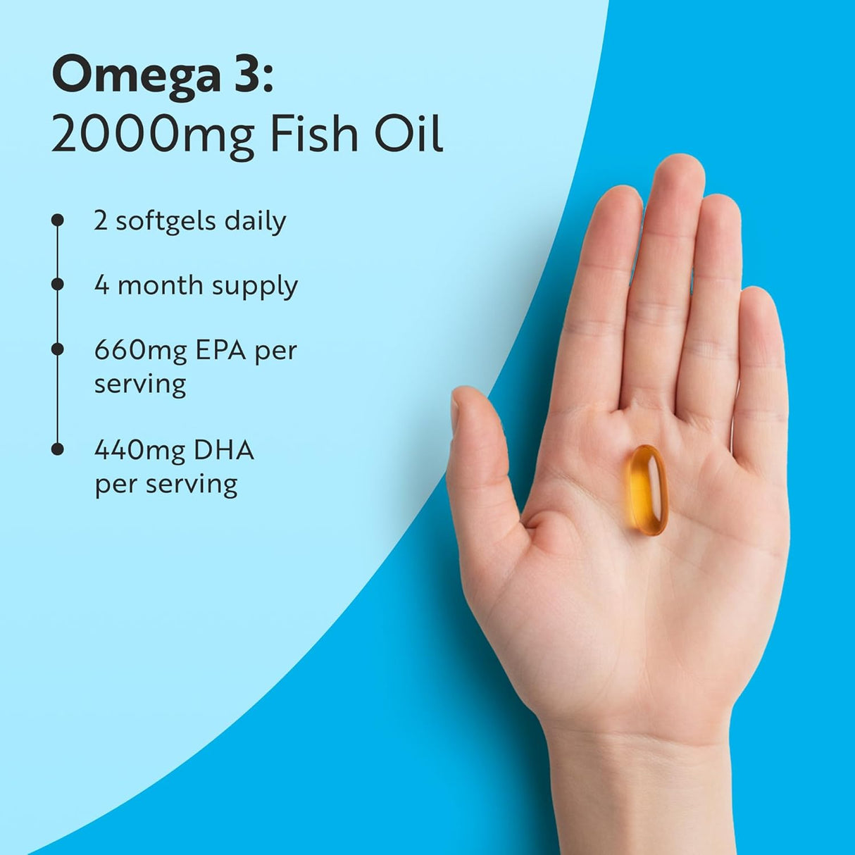 Omega 3 2000 mg /EPA 660 mg, DHA 440 mg/ Pure Fish Oil /240 капсули, 120 дози/ Nutravita - Feel You