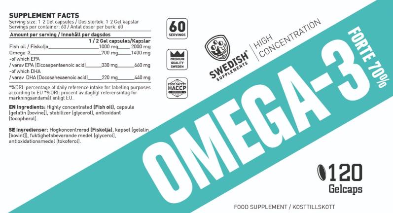Omega-3 Forte | with 70% Omega-3 - 120 Гел капсули - Feel You