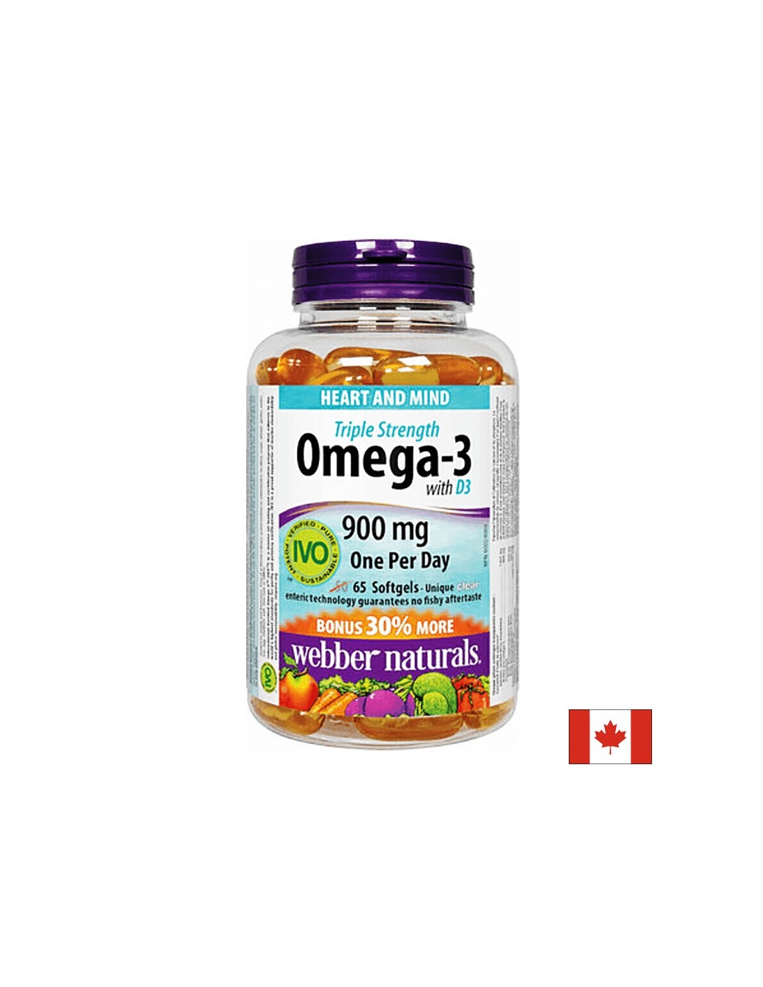 Omega-3 Triple Strength + Vitamin D3 - Омега-3 (тройна концентрация) + Витамин D3 1000 IU, 65 софтгел капсули - Feel You