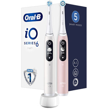 Oral B - iO6 Series Duo Pack White/Pink Sand Extra Handle Toothbrush ( 2 pcs )