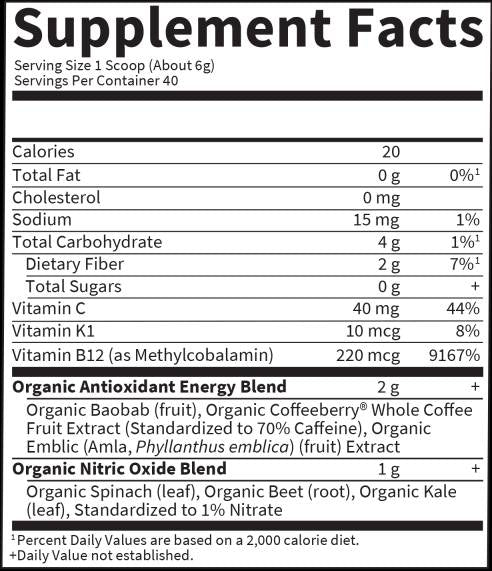 Organic Plant-Based Energy + Focus Pre-Workout | No Sugar - 231 грама - Feel You