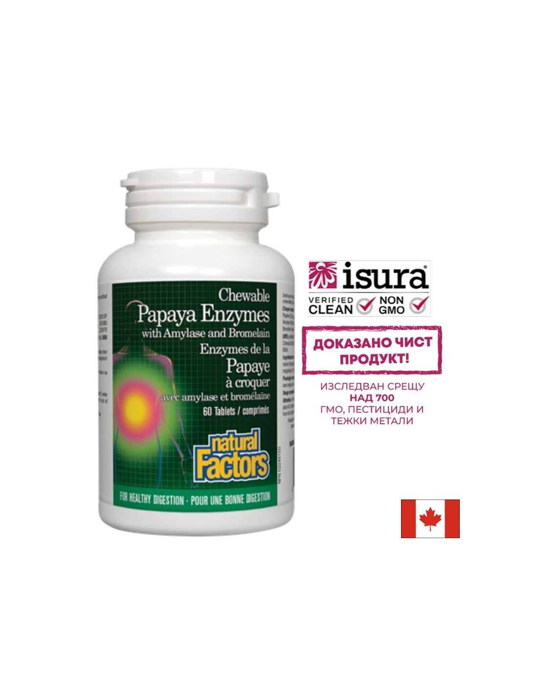 Papaya Enzymes with Amylase and Bromelain - Папая ензими с амилаза и бромелаин, 60 дъвчащи таблетки Natural Factors - Feel You