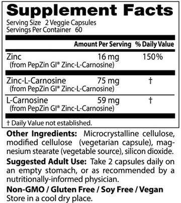 PepZinGI® | Zinc Carnosine Complex - 120 капсули - Feel You