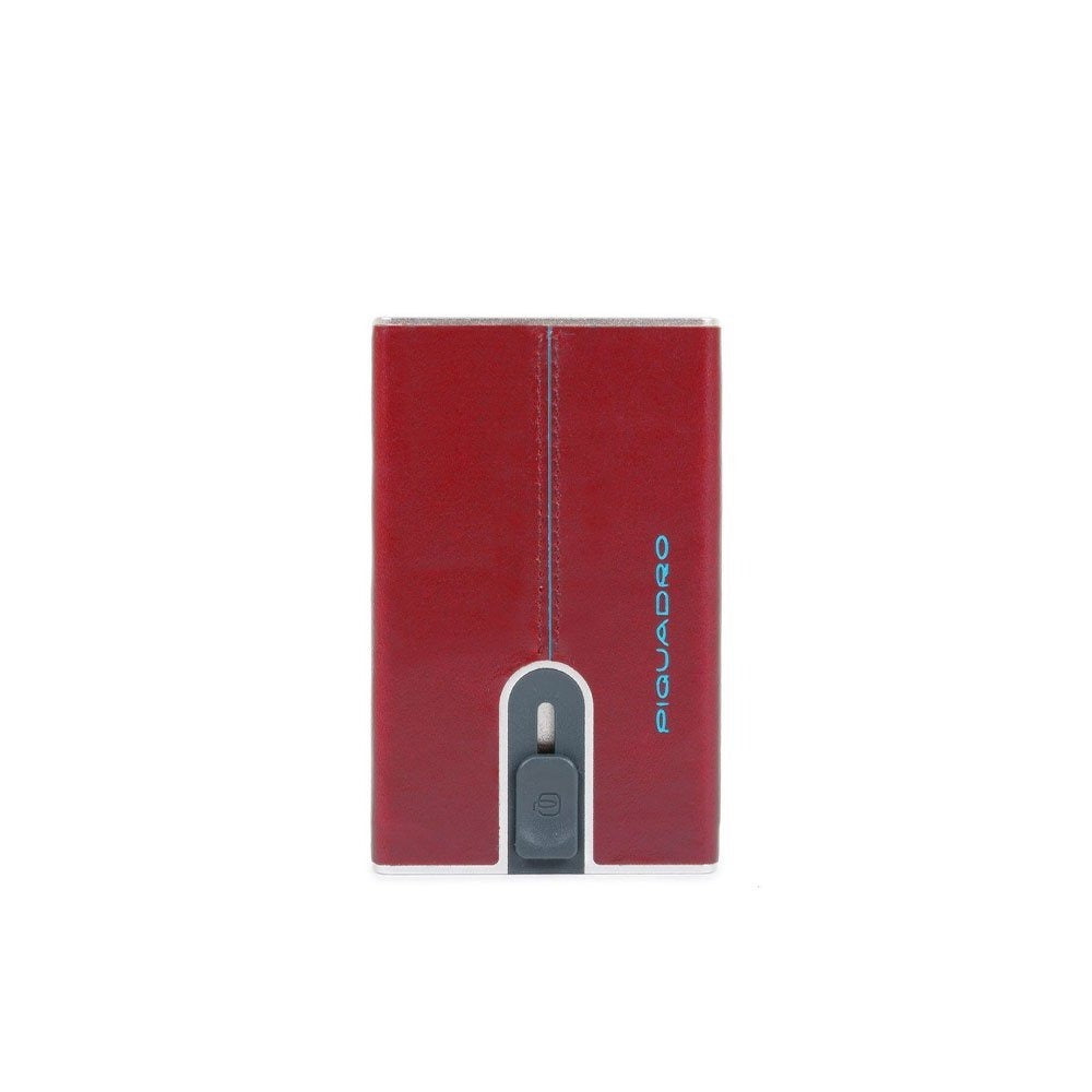 Piquadro, Blue Square, Leather Card Holder, Square Sliding System with Money Clip, PP5358B2R-R, Red, For Men - Feel You