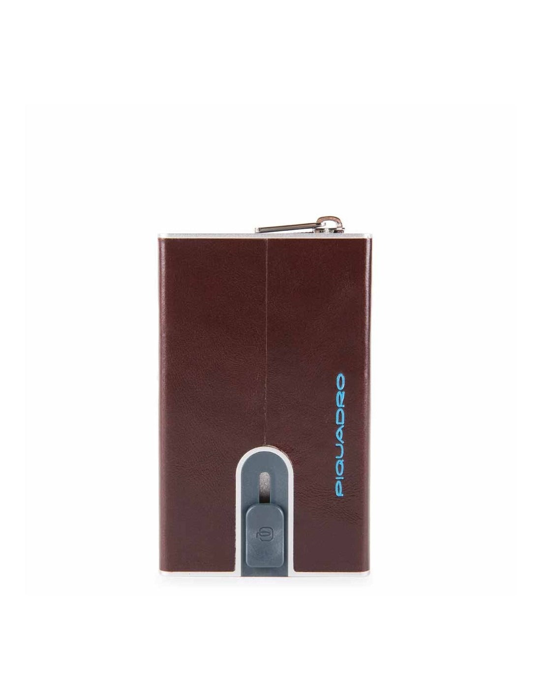 Piquadro, Blue Square, Leather Card Holder, Square Sliding System with Zipped Coin Pocket, PP5359B2R-MO, Mahogany, For Men - Feel You