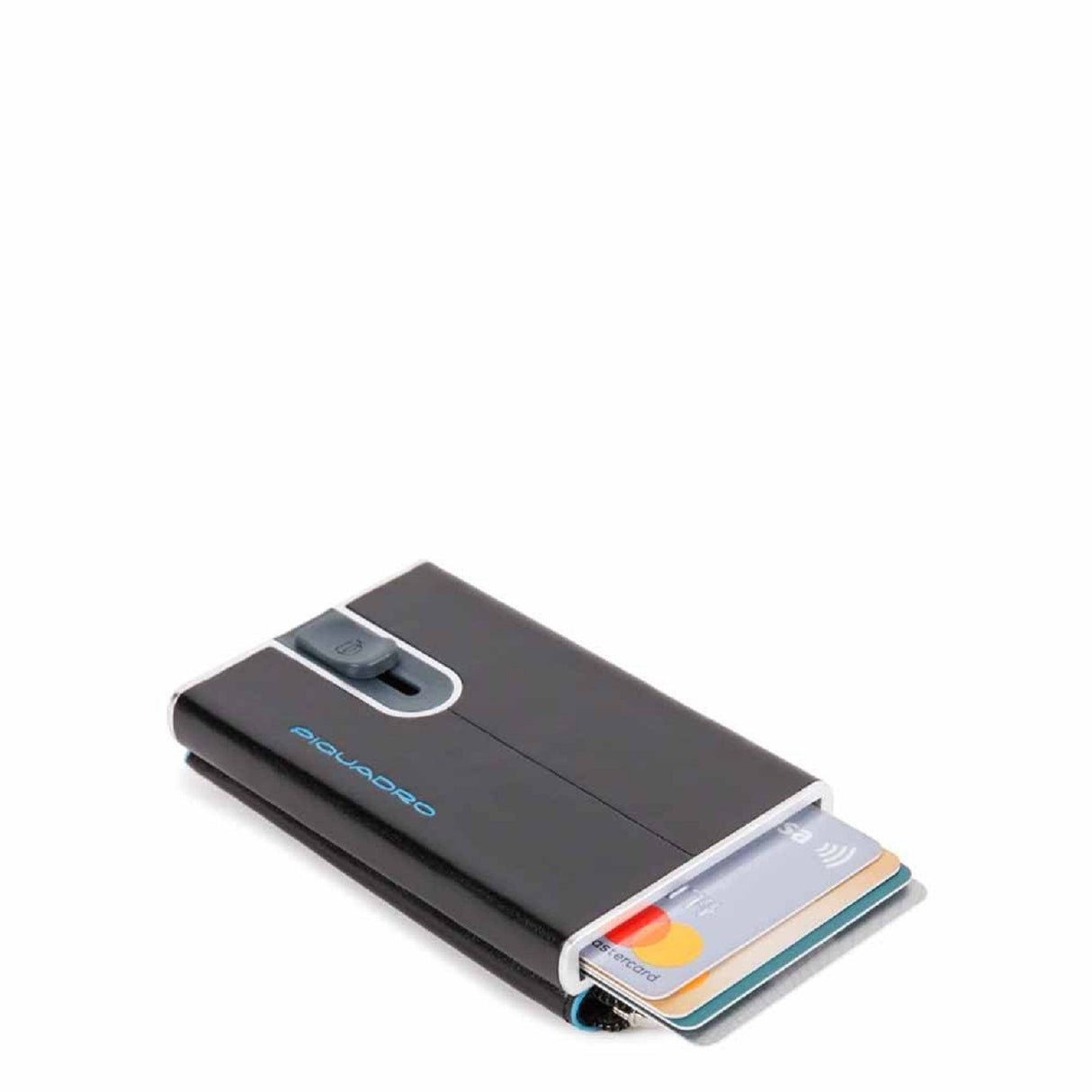 Piquadro, Blue Square, Leather Card Holder, Square Sliding System with Zipped Coin Pocket, PP5359B2R-N, Black, For Men - Feel You