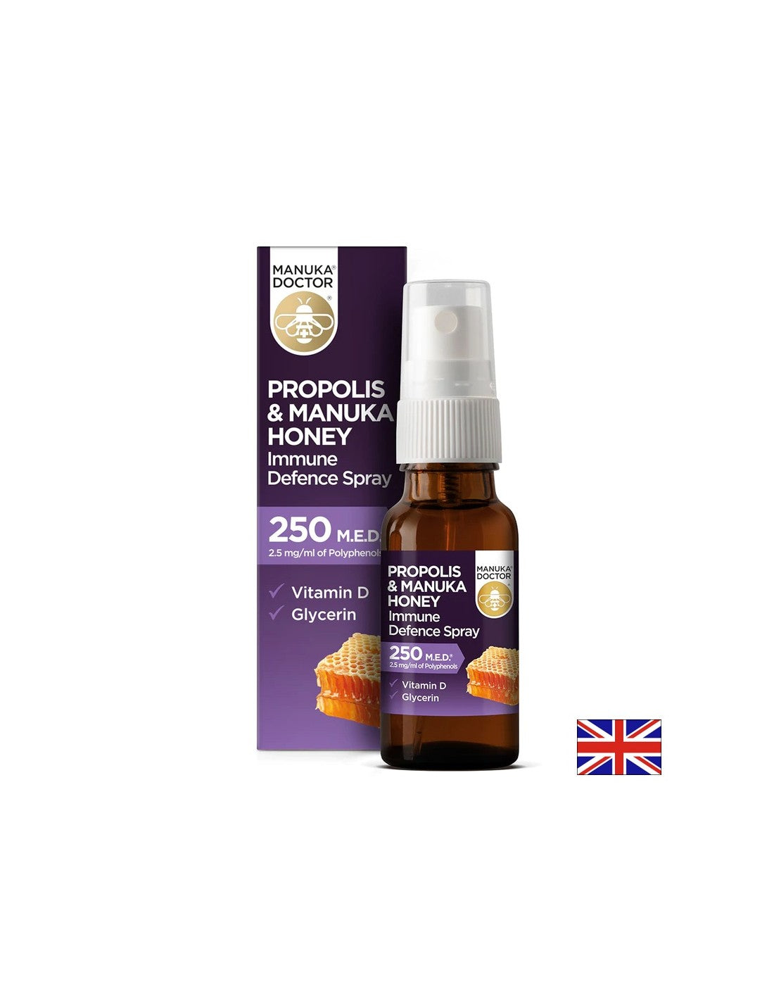 Propolis & Manuka Honey Immune Defence Spray 250 M.E.D/ Спрей за гърло с прополис (250 M.E.D), мед от манука и витамин D3, 20 ml - Feel You