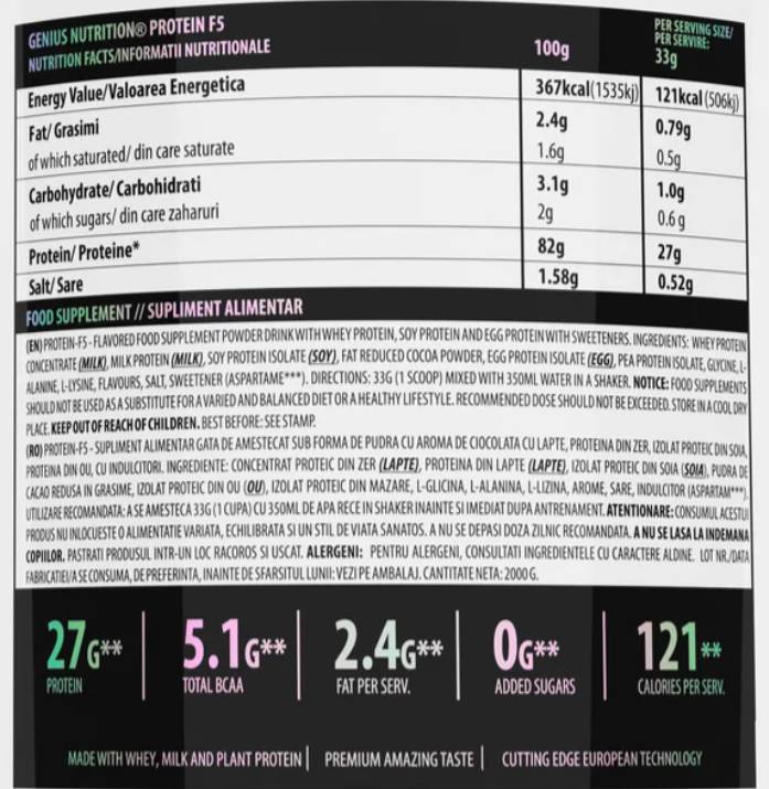 Protein F5 | Fusion Matrix Protein with Whey, Egg & Plant - 2000 грама - Feel You