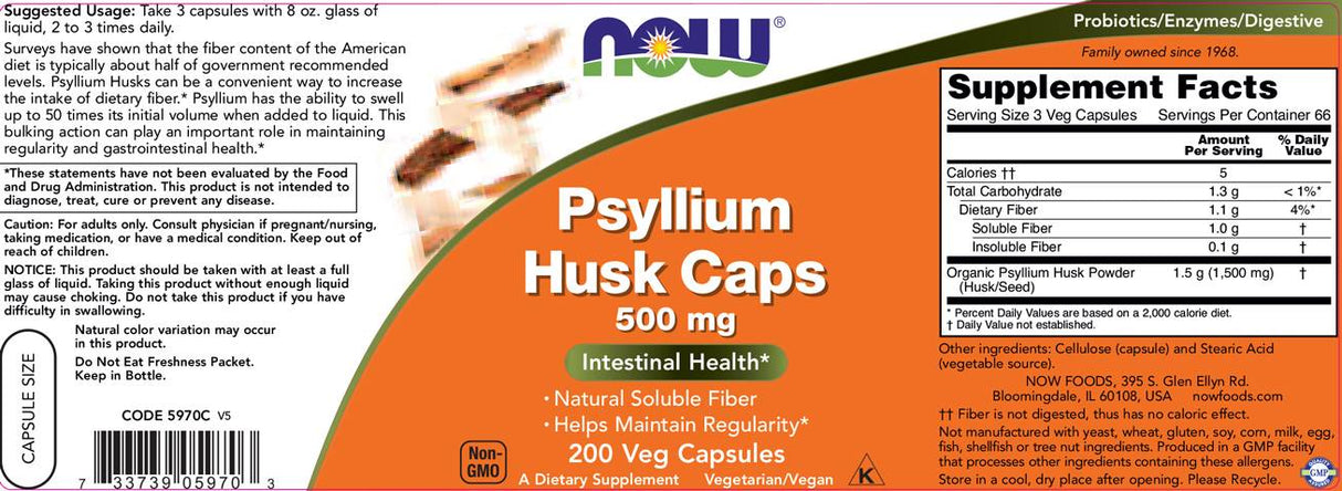 Psyllium Husk Caps 500 mg - 200 капсули - Feel You