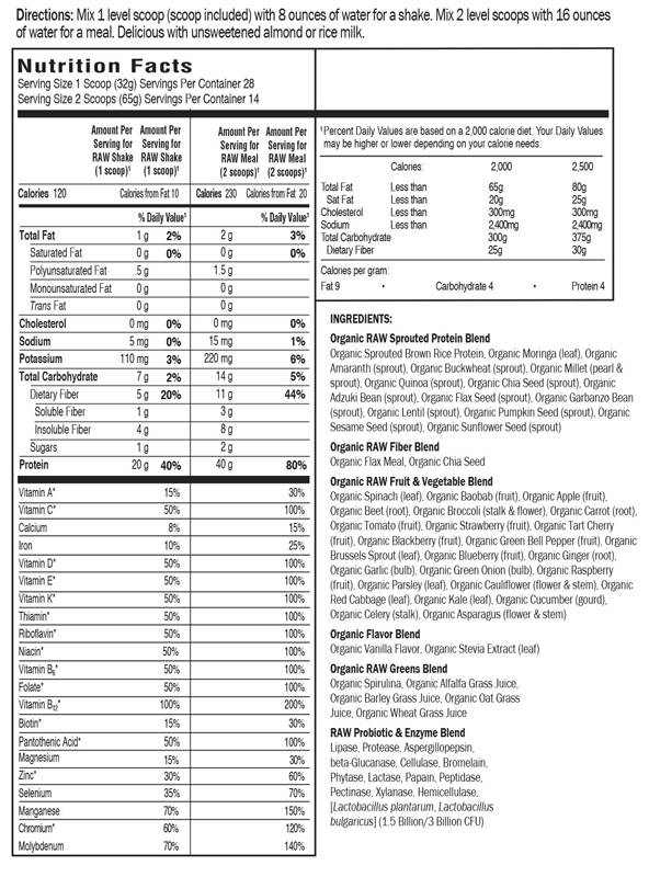 RAW Meal / Organic Shake & Meal Replacement / Unflavored - 1038 грама - Feel You