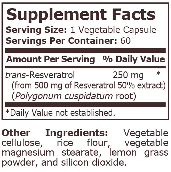 RESVERATROL 250 mg - 60 Veg Capsules - Feel You