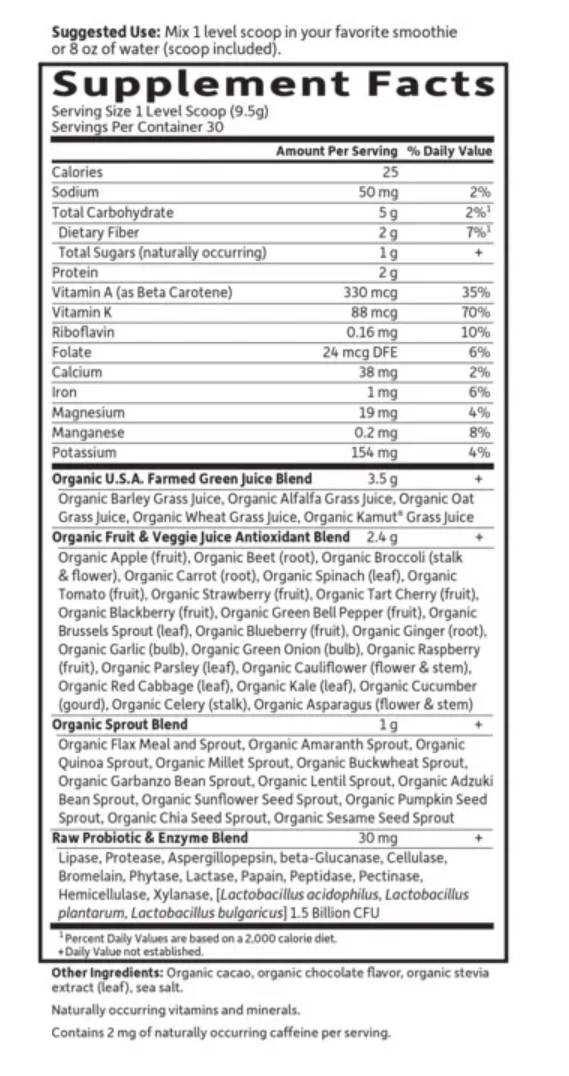 Raw Organic Perfect Food | Green Superfood - Chocolate - 285 грама - Feel You