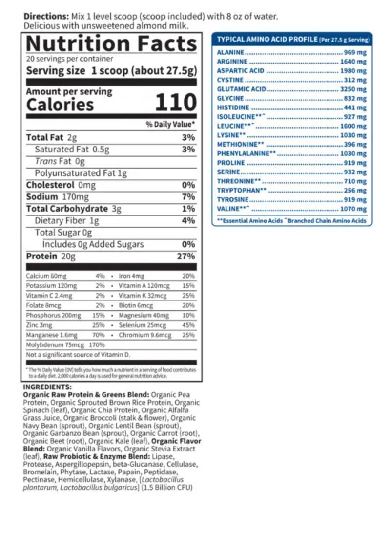 Raw Organic Protein & Greens - 550 грама - Feel You