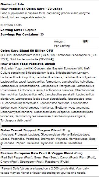 Raw Probiotics | Colon Care - 30 капсули - Feel You