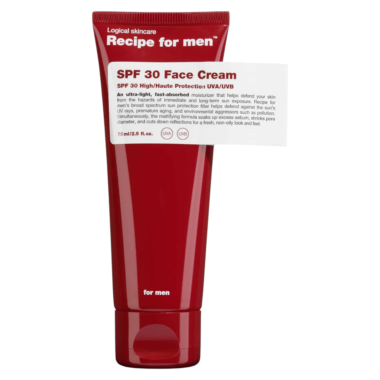 Recipe For Men, SPF 30 Face Cream, Moisturizer, Cream, For Face, SPF30, 75 ml - Feel You