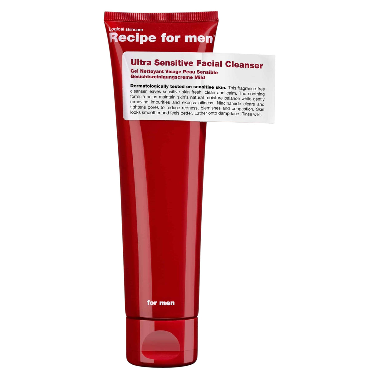 Recipe For Men, Ultra Sensitive Facial Cleanser, Fragrance-Free, Gentle Cleansing, Cleansing Gel, Face, 100 ml - Feel You