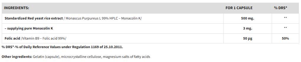 Red Yeast Rice Monacolin K & Folic acid - 60 капсули - Feel You