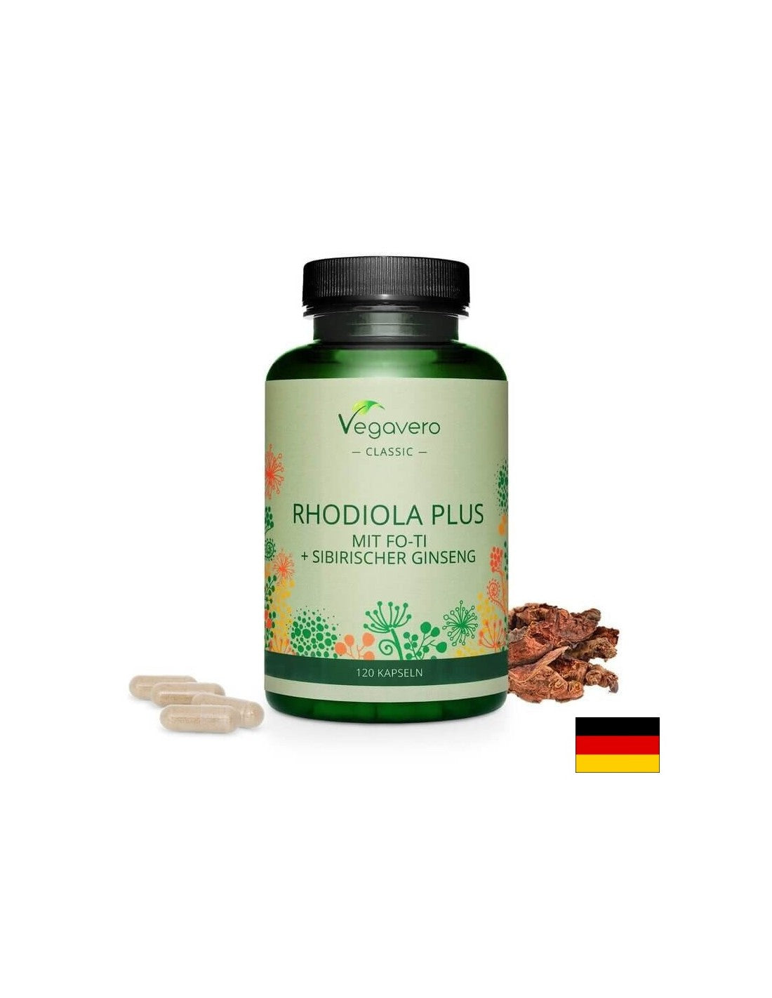 Rhodiola Plus mit Fo-Ti + Sibirischer Ginseng/ Златен корен + Фо-ти и Сибирски женшен, 120 капсули, 100% Vegan - Feel You