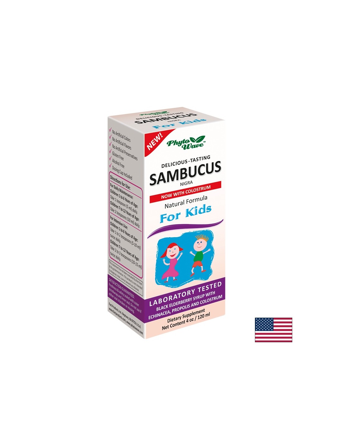 Самбукус Нигра сироп за деца с черен бъз, ехинацея, прополис и коластра - Sambucus Nigra for Kids, 120 ml - Feel You