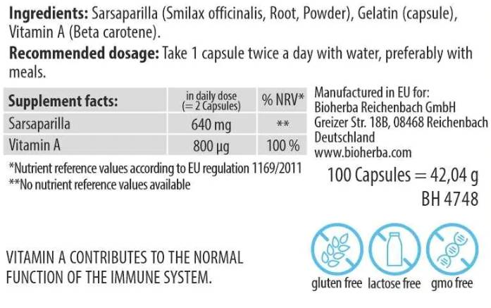 Sarsaparilla 250 mg - 100 капсули - Feel You