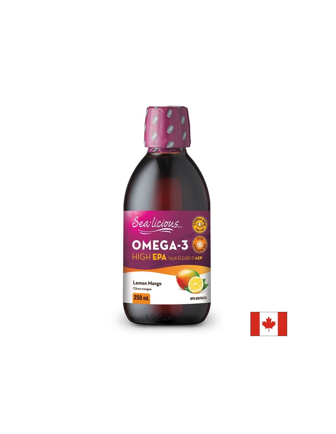 Sea-Licious® Omega-3 High EPA + Vitamin D3 / Омега-3 (високо съдържание на EPA) + витамин D3, 250 ml Natural Factors - Feel You