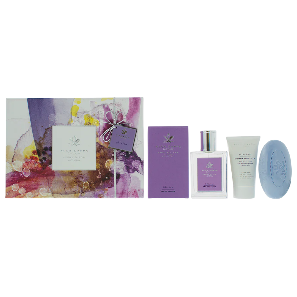 Set Acca Kappa: Wisteria, Eau De Parfum, For Women, 100 ml + Wisteria, Hydrating, Hand Cream, Jasmine, 75 ml + Wisteria, Scented Soap Bar , 150 g - Feel You