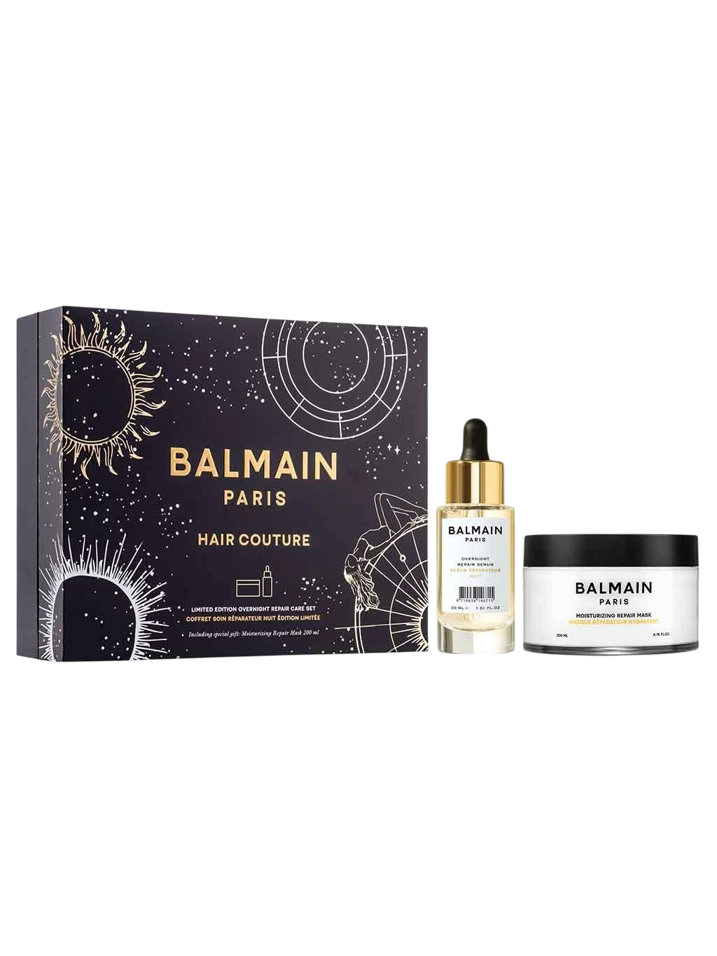 Set Balmain Professionnel: Overnight, Botanical Oils, Hair Serum, Repairing, 30 ml + Moisturizing, Hair Treatment Cream Mask, For Repairing, 200 ml - Feel You
