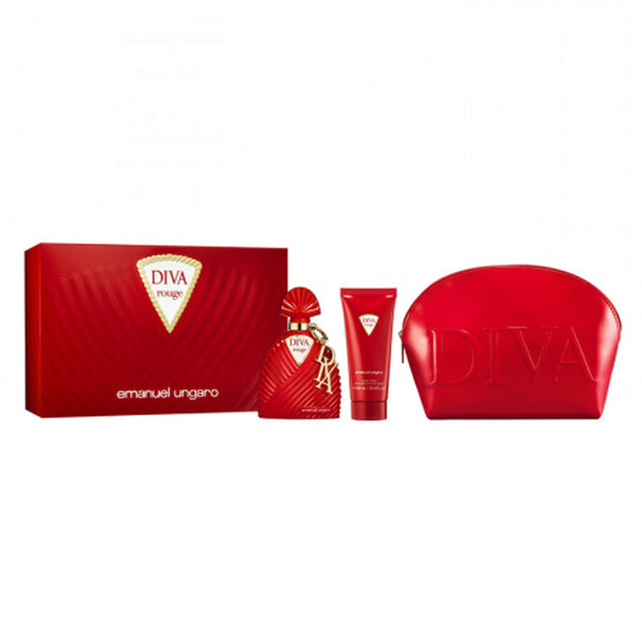 Set Emanuel Ungaro: Diva Rouge, GWP Textile Pouch, Red + Diva Rouge, Body Lotion, Body, 100 ml + Diva Rouge, Eau De Parfum, For Women, 100 ml - Feel You