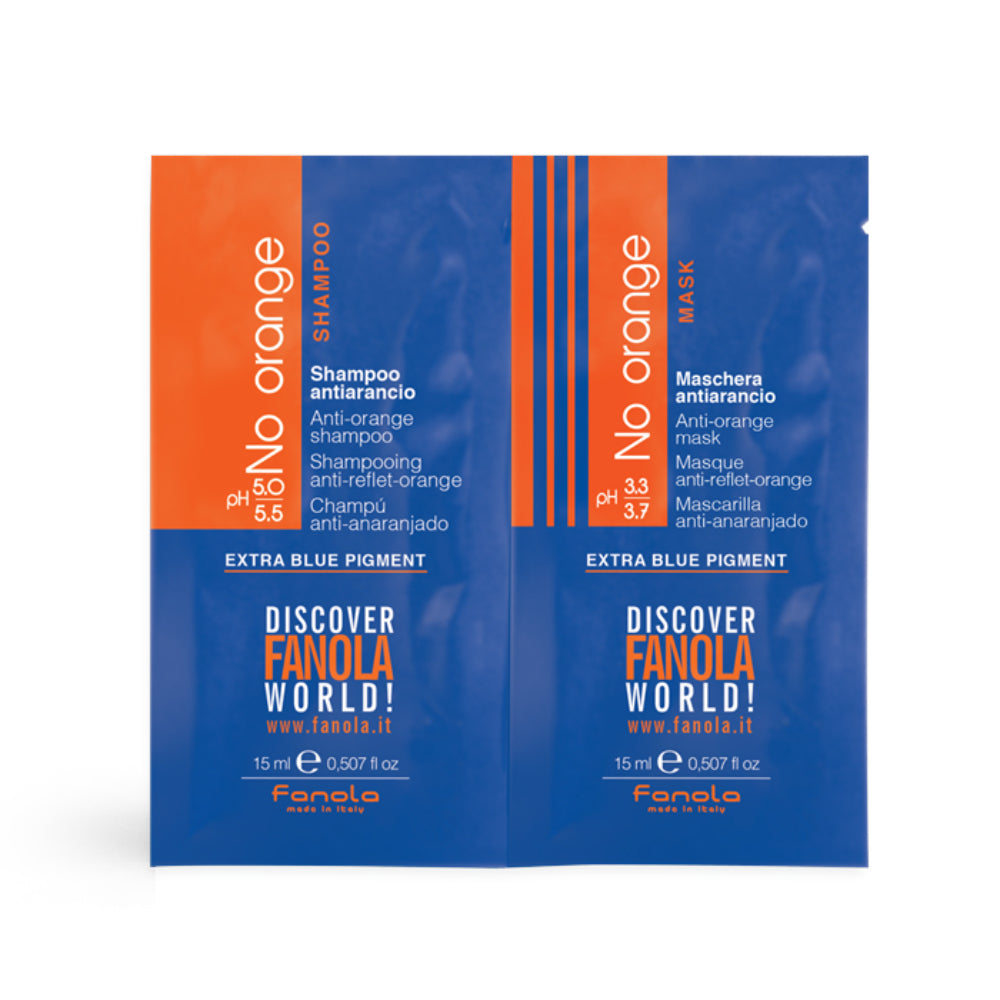 Set Fanola: No Orange, Extra Blue Pigment, Hair Treatment Cream Mask, For Nourishing, 15 ml + No Orange, Extra Blue Pigment, Hair Shampoo, For Nourishing, 15 ml - Feel You