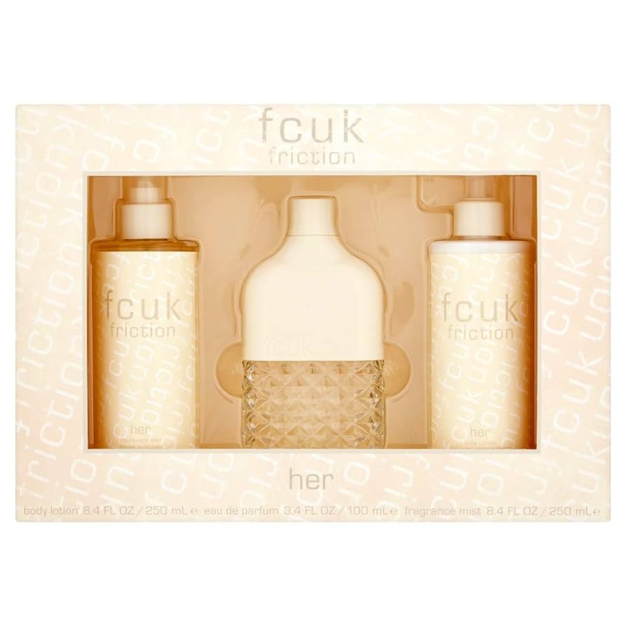 Set Fcuk: Friction, Eau De Parfum, For Women, 100 ml + Friction, Hydrates, Body Lotion, 250 ml + Friction, Scented Spray, For Women, 250 ml - Feel You