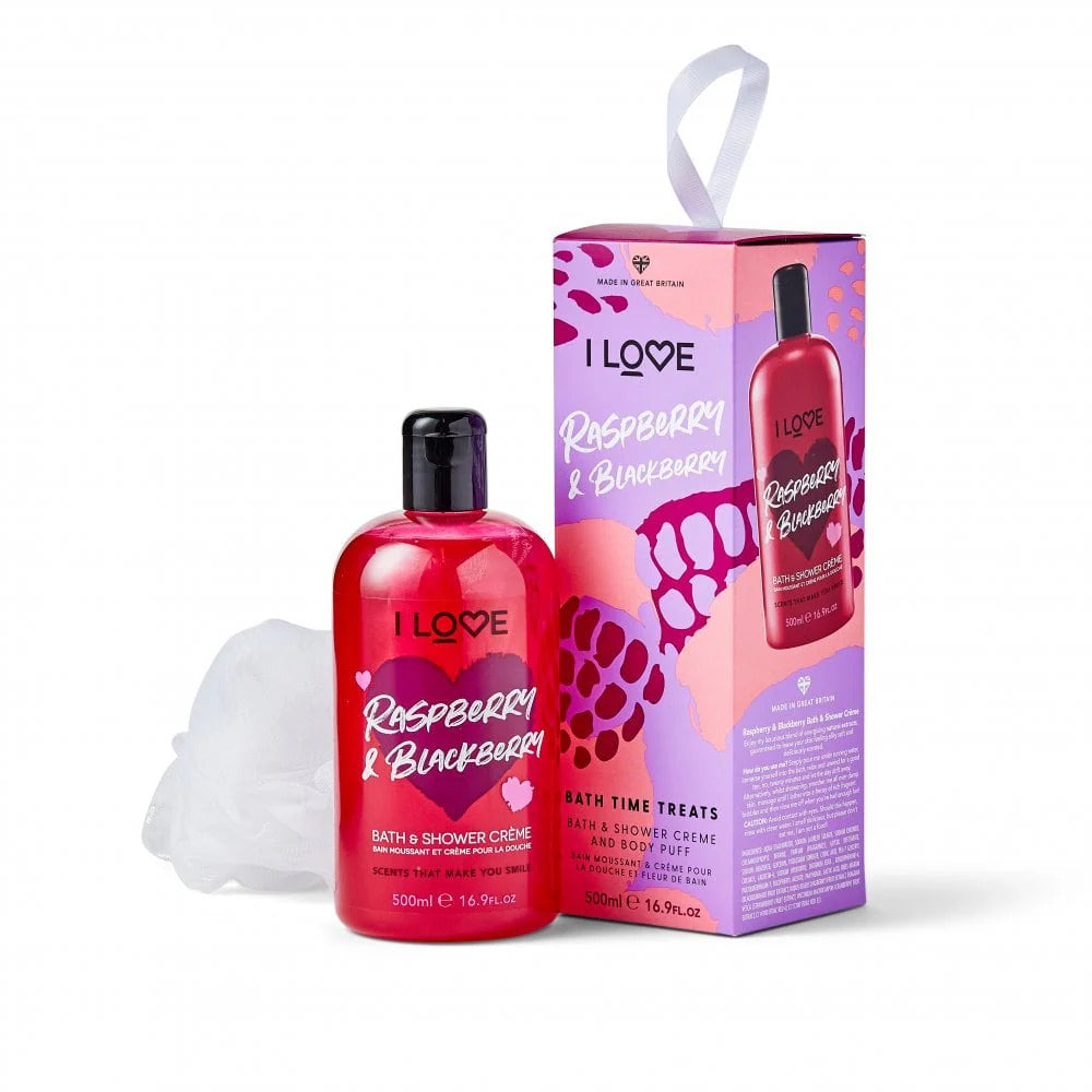 Set I Love: Raspberry & Blackberry, Hydrating, Shower Gel, For All Skin Types, 500 ml + I Love, Body Sponge - Feel You