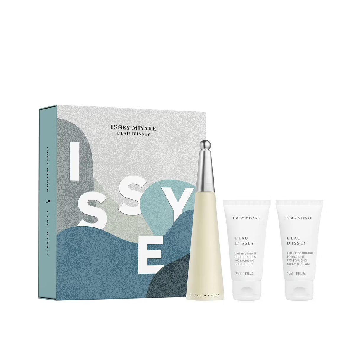 Set Issey Miyake: L'Eau d'Issey, Eau De Toilette, For Women, 50 ml + L'Eau d'Issey, Moisturizing, Body Lotion, 50 ml + L'Eau d'Issey, Moisturizing, Shower Gel, For All Skin Types, 50 ml - Feel You