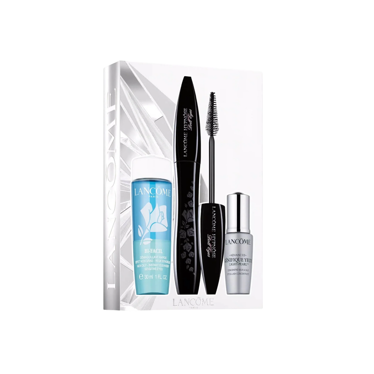 Set Lancome: Hypnose Doll Eyes, Volumizing, Mascara, 01, So Black, 6.5 ml + Advanced Genifique Yeux, Eye Serum, 5 ml + Bi-Facil, Makeup Remover Lotion, 30 ml - Feel You