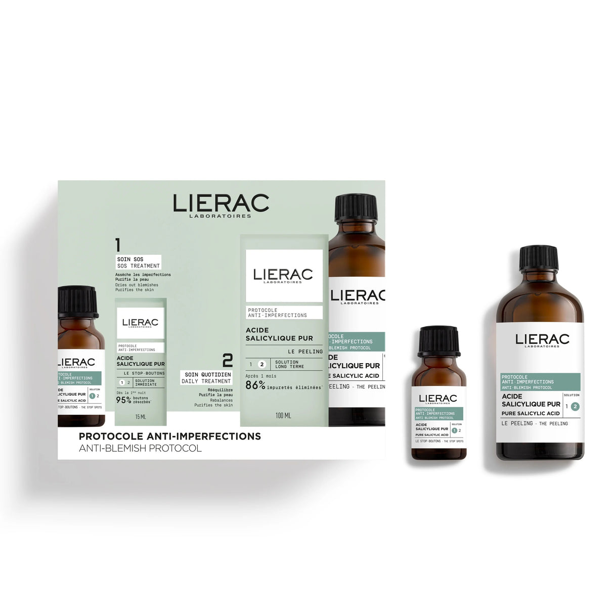 Set Lierac: Anti-Blemish Protocol Stop Spots, Anti Spot, Local Treatment Cream, For Face, 15 ml + Anti-Blemish Peeling, Exfoliating, Peeling Lotion, 100 ml - Feel You