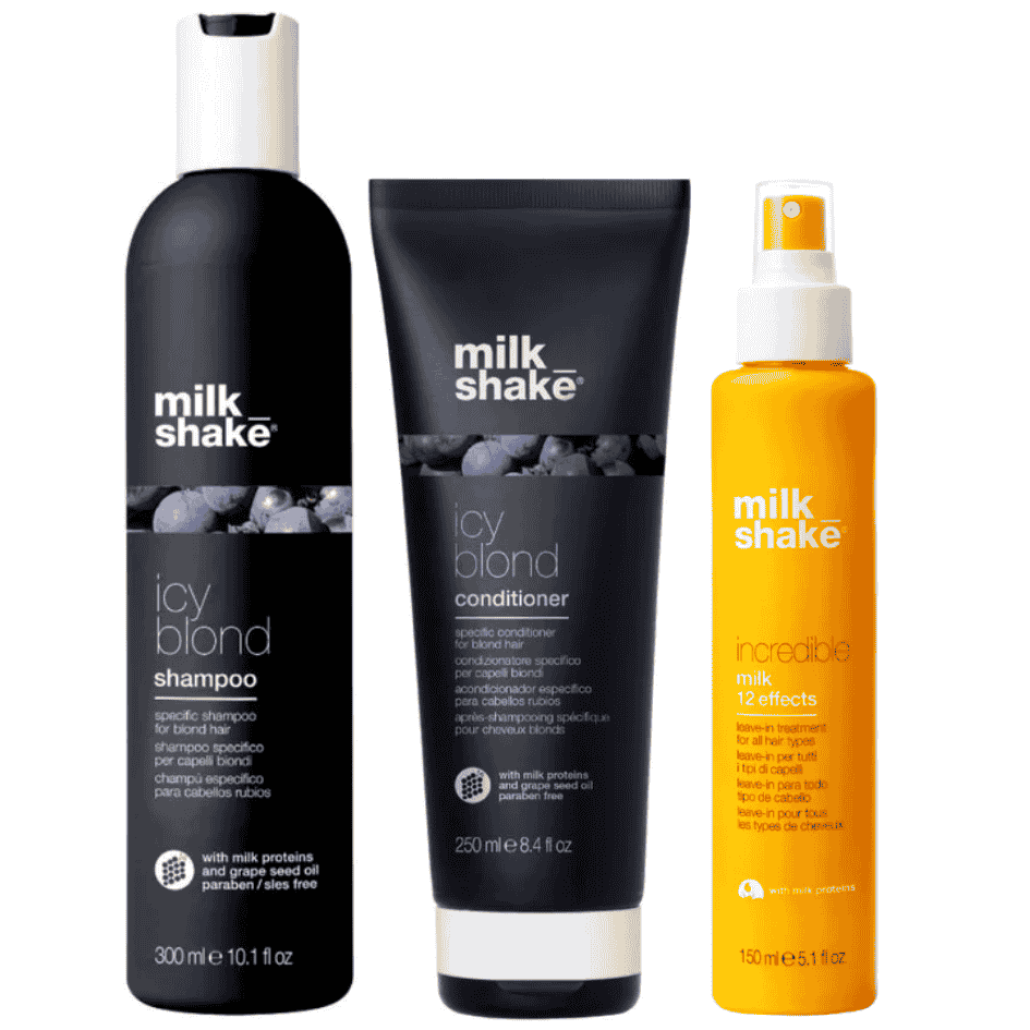 Set Milk Shake: Icy Blond, Hair Shampoo, 300 ml + Icy Blond, Hair Conditioner, 250 ml + Incredible, Hair Oil Treatment, Protects, 150 ml - Feel You