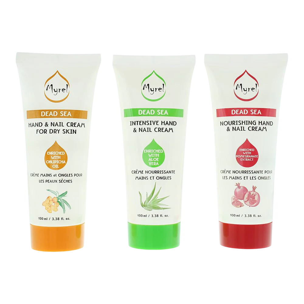 Set Myrel: Dead Sea, Hydration, Hand Cream, Aloe Vera, 100 ml + Dead Sea, Hydrating, Hand Cream, Pomegranate, 100 ml + Dead Sea, Hydrate, Hand Cream, 100 ml - Feel You