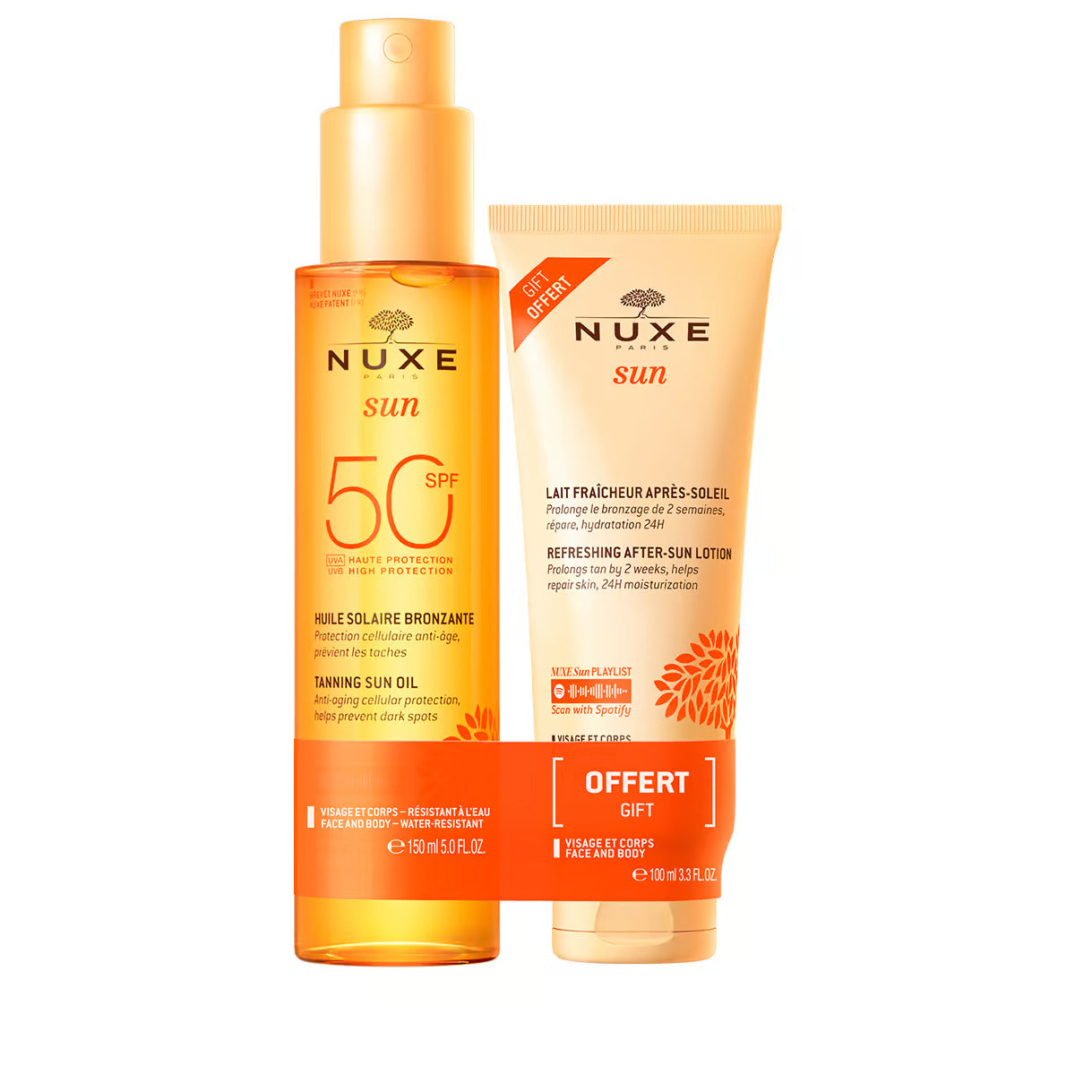 Set Nuxe: Sun, Anti-Ageing, Tanning Oil, SPF 50, 150 ml + Sun, Refreshing, After-Sun Lotion, 100 ml - Feel You