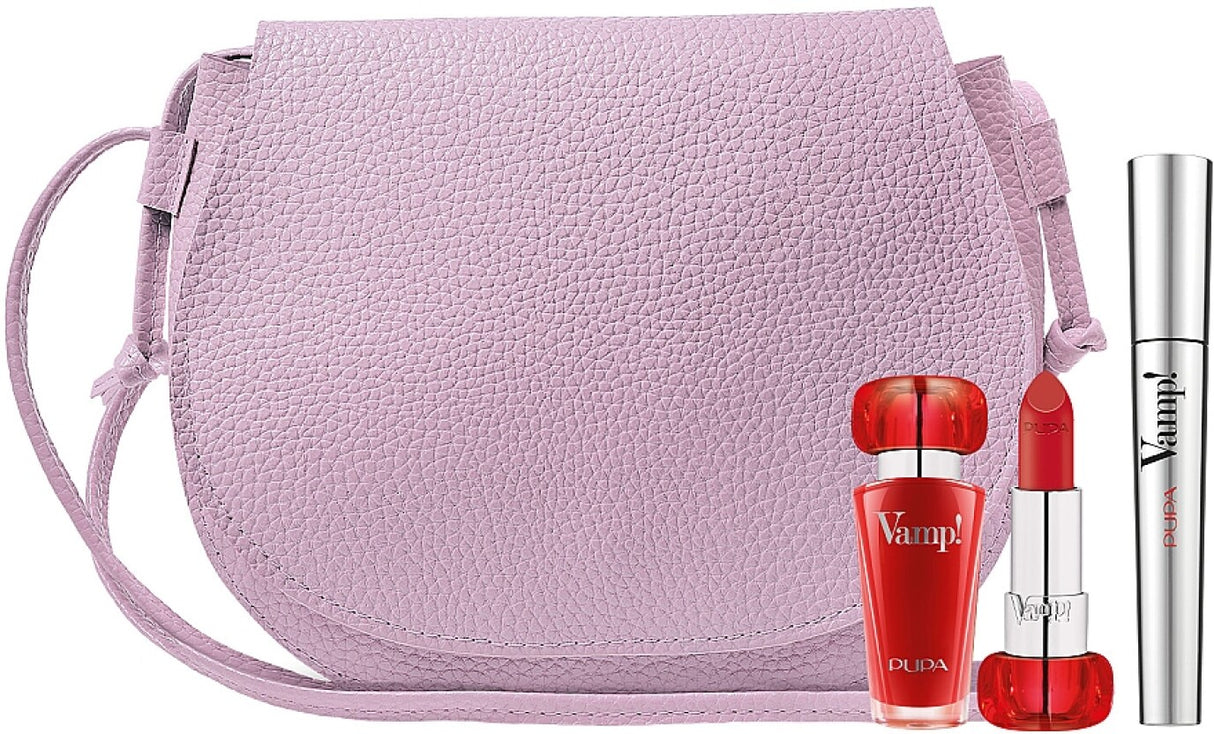 Set Pupa: Vamp! Definition, Paraben-Free, Waterproof, Lash Defining, Mascara, 001, Extra Black, 9 ml + Vamp!, Paraben-Free, Volume, Cream Lipstick, 301, Intense Red, 3.5 g - Feel You