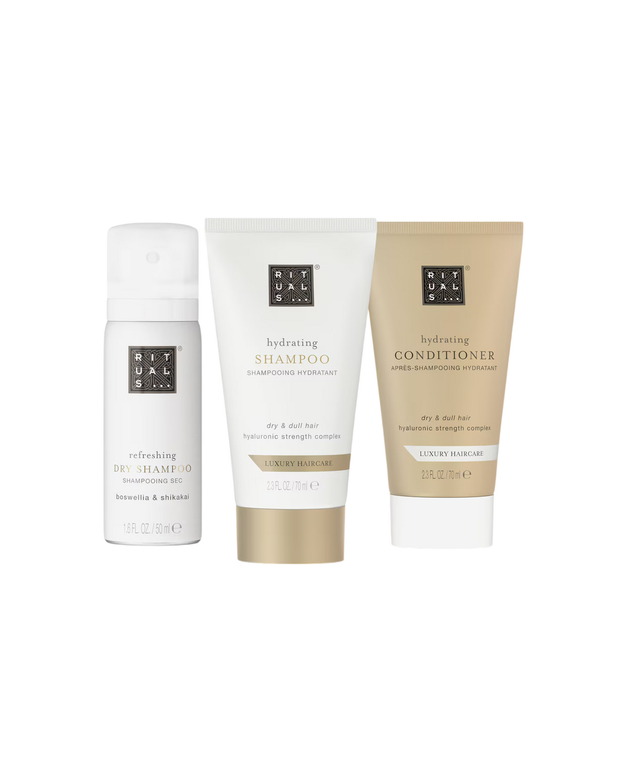 Set Rituals: Luxury Hair Care, Hair Shampoo, Hydrating, 70 ml + Luxury Hair Care, Hair Conditioner, Hydrating, 70 ml + Rituals, Hair Dry Shampoo, Refreshing, 50 ml - Feel You