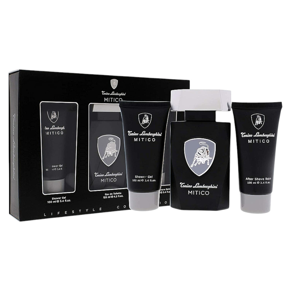Set Tonino Lamborghini: Mitico, Eau De Toilette, For Men, 125 ml + Mitico, Hydration, Shower Gel, All Skin Types, 100 ml + Mitico, Hydrating, After-Shave Balm, 100 ml - Feel You
