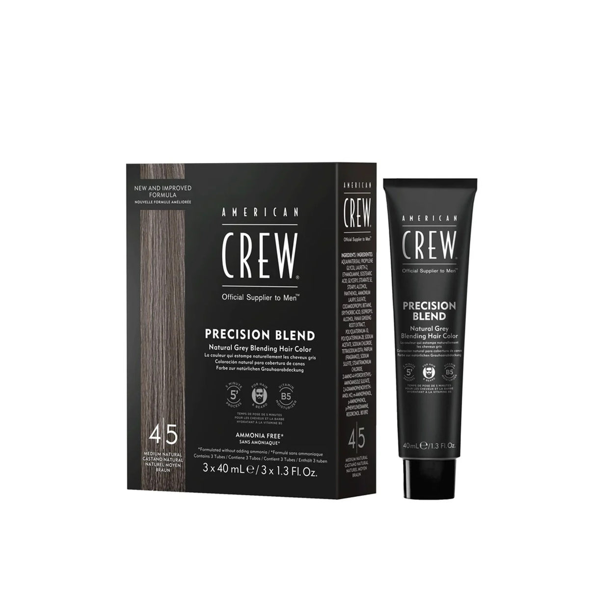 Set Trio, American Crew, Precision Blend, Semi-Permanent Hair Dye, 4-5 Natural Grey, 3 pcs, 40 ml - Feel You