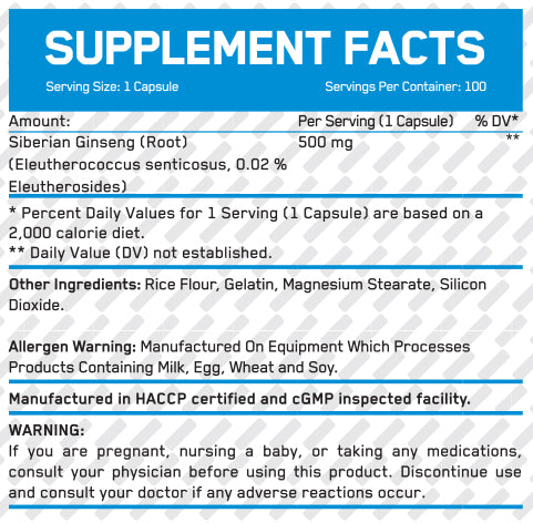 Siberian Ginseng 500 mg / 100 Caps - Feel You