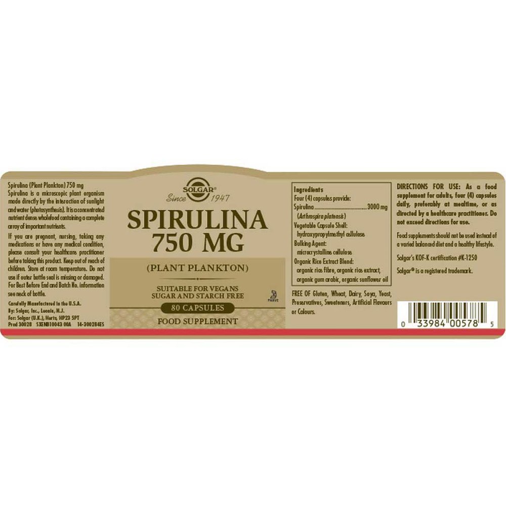 Solgar Spirulina 750 mg - 80 Таблетки - Feel You