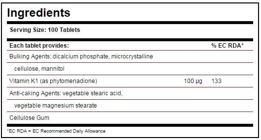 Solgar Vitamin K1 100 mcg - 100 Таблетки - Feel You